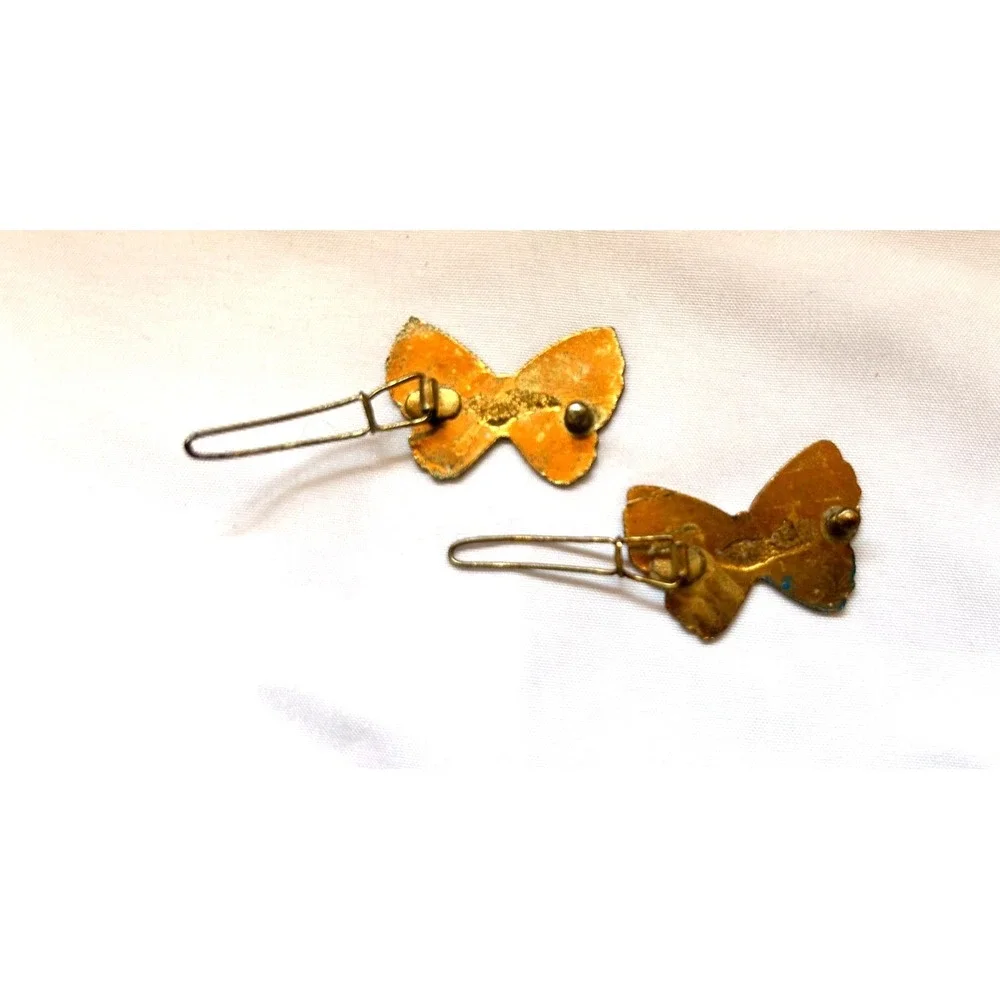 Vintage 70s Butterfly Hair Accessories Lot 3 Hairpins Barrettes Enamel Cloisonne